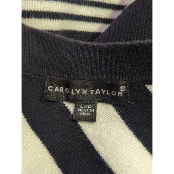 Carolyn Taylor Top Woman's Large V-Neck Cap Sleeve Black White Striped - Picture 8 of 12